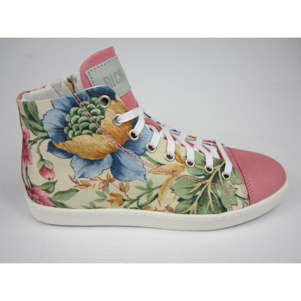 Deluxe handmade sneakers pink leather and flowers.